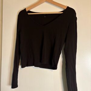 Forever 21 Black V-Neck Long Sleeve Top